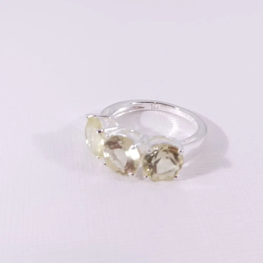 Brazilian Lemon Quartz Trilogy Ring 3.8 Carats tw Sterling Silver Size 5